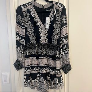 alice + olivia Senna Floral Print Romper In Block Art Black Multi Sz 4 NWT